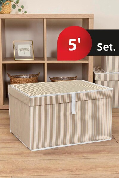 ALAS 5 Pieces Multi-Purpose Baggage Box with Lid Maxi 50x40x30 Brown