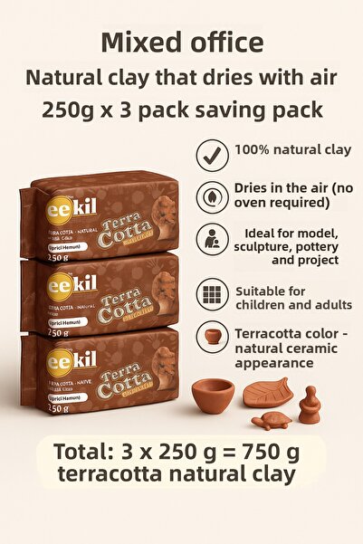 KarmaOfis عجينة الطين الطبيعية تيرا كوتا 3x250 جرام - عجينة السيراميك التي تج...