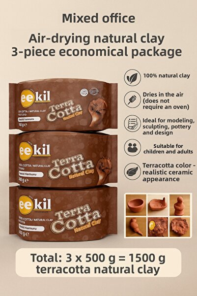 KarmaOfis عجينة الطين الطبيعية تيرا كوتا 3x500 جرام - عجينة السيراميك التي تج...