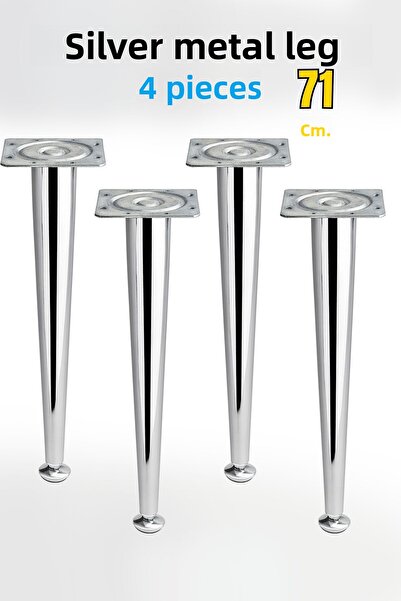 Badem10 ΣΕΤ 4 ΤΕΜΑΧΙΩΝ Χρώμιο 71 εκ. Ασημί Μεταλλικά Πόδια Τραπεζιού Σαλονιού Με Κινητή Βάση Μοντέλο Υποστήριξης Έπιπλων