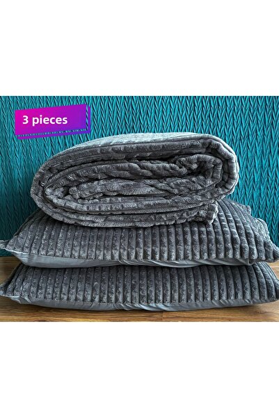 BURSA EV TEKSTİLİ MERKEZİ بطانية ميرينوس مودرن لاين 3 قطع مزدوجة اللون أنثراسيت