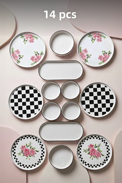 Kitchen Life 14 Piece Daci Breakfast Set for 6 People - Luxury Breakfast Presentation Set Plate