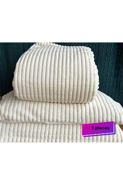BURSA EV TEKSTİLİ MERKEZİ بطانية ميرينوس مودرن لاين 3 قطع مزدوجة اللون إكرو