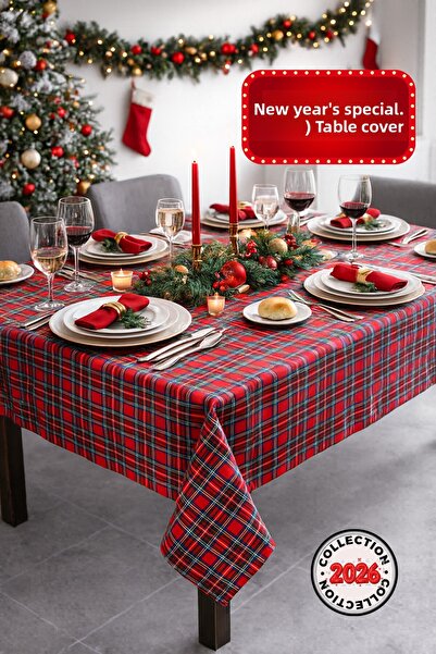 BELMODMODA Plaid de Anul Nou - Față de masă scoțiană roșie, design de Anul Nou