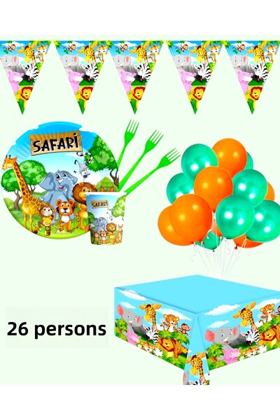 Evabrite Safari Themed Party Set for 24 People - Cute Animals Jungle Concept Party Supplies