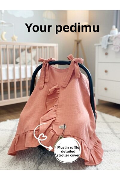 Pedimu Muslin Terra Color Ruffle Detailed Stroller Cover