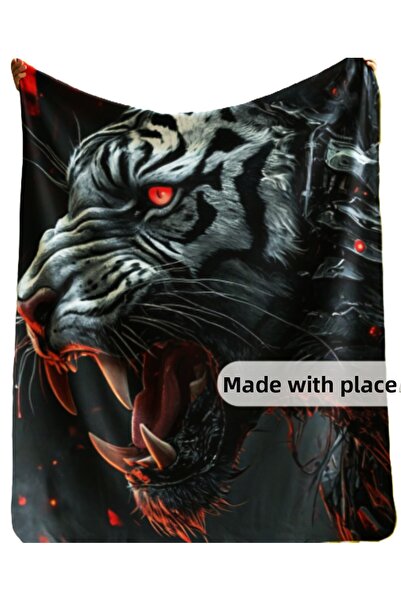 Elmas Dizayn 150X220 cm Luxury Organic Cotton Fleece Sofa Bed Tv Cover Blanket Black Tiger