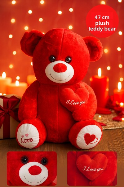 TOYFEST 47 cm Red Plush Teddy Bear I Love You Heart Gift Toy Red