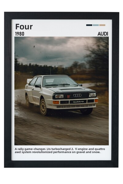 gxe.art Pictură cu poster cu cadru din lemn Audi Quattro – Design legendar de...