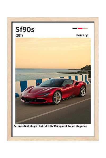 gxe.art Pictură cu poster cu rame din lemn Ferrari SF90 – Design de supercar ...