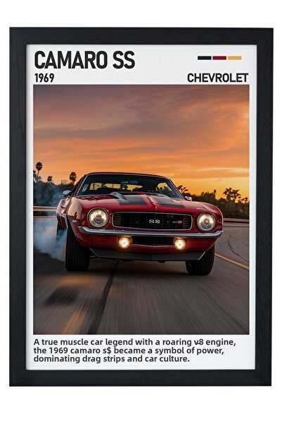 gxe.art Постер с дървена рамка Chevrolet Camaro SS – Легендата на мускулестит...