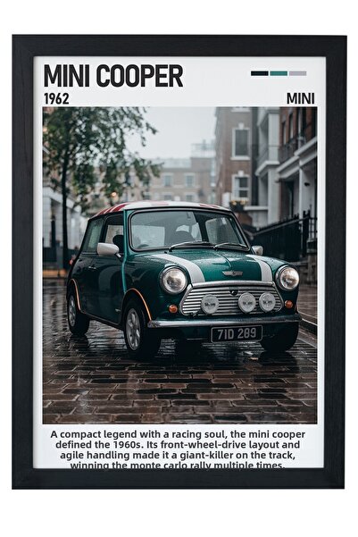 gxe.art Εικονογράφηση αφίσας Mini Cooper Classic με ξύλινο πλαίσιο – Ρετρό οχ...