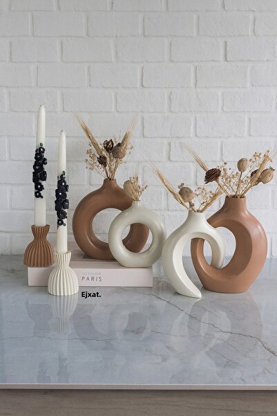 Zigzag Home Set decorativ de 6 bucăți de vază și suport pentru lumânări în st...