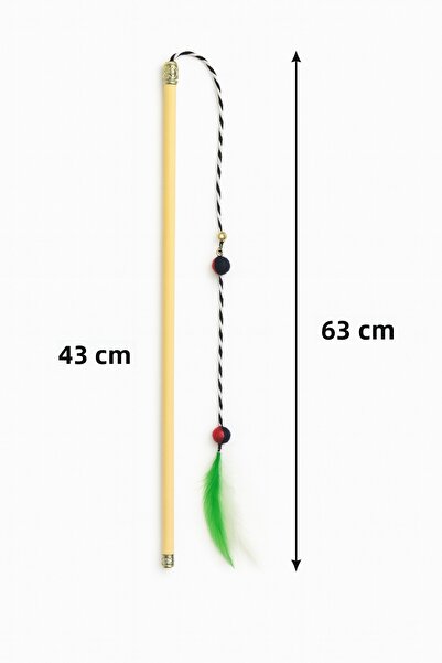 YILDIZ DİJİTAL HOME Furry Bell Cat Fishing Rod Toy – Wooden Handle, Pompom, Durable String, Exercise and Hunting Game