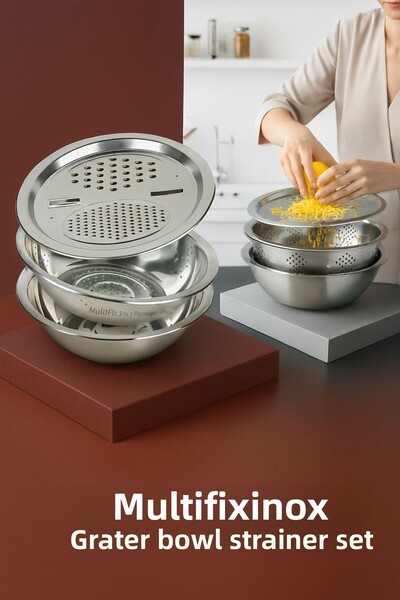 Transformacion Inox Grater Bowl Strainer Set - Multifix 3 in 1 722050