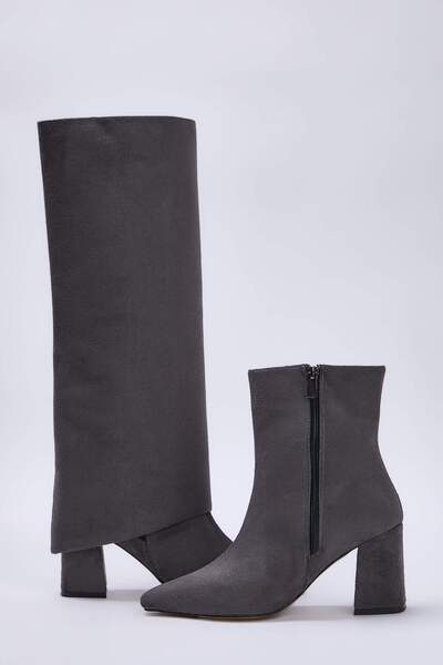 TRENDYOL SHOES Anthracite Suede 2 Different Uses Both Boots and Boots Women's Block Heel Boots Takaw26Cz00027