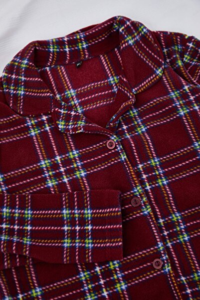 Trendyol Curve Σετ πιτζάμες με καρό πουκάμισο με γιακά από φλις μεγάλου μεγέθους