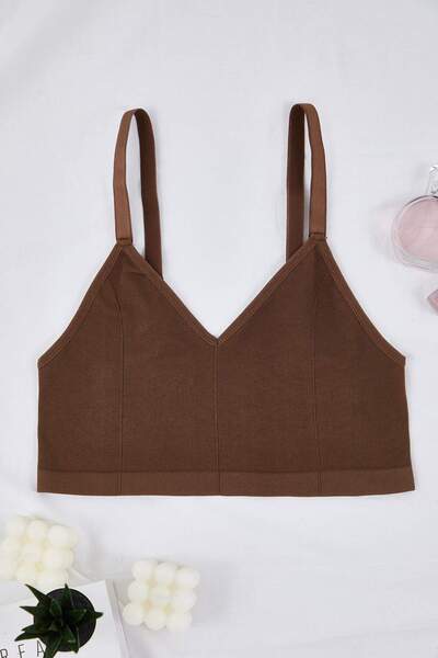 Trendyol Curve Καφέ χωρίς ραφές / χωρίς ραφές Εύκαμπτο πλεκτό σουτιέν χωρίς κορδόνια και καπάκια TBBSS23CW00001