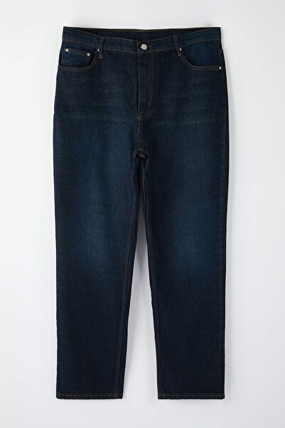 Trendyol Curve Σκούρο μπλε ψηλόμεσο τζιν 90s Straight Fit Plus Size TBBAW26CJ00052