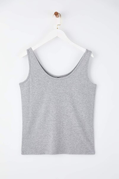 Trendyol Curve Marineblaue Lycra-Bluse aus gekämmter Baumwolle, gestrickt, Übergröße