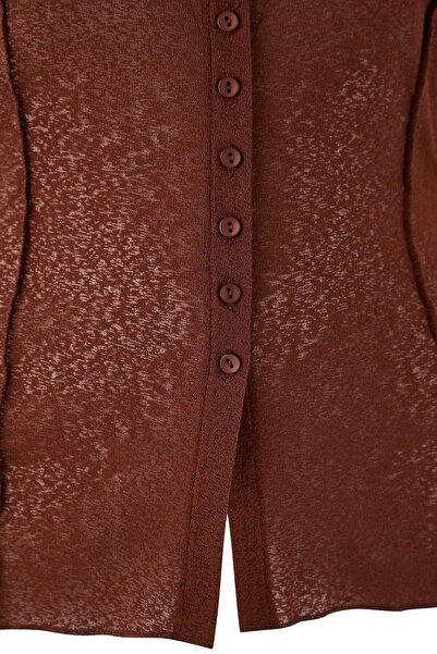 Trendyol Curve Brown Polo Neck Buttoned Foam Knitted Plus Size Blouse Tbbaw26Af00044
