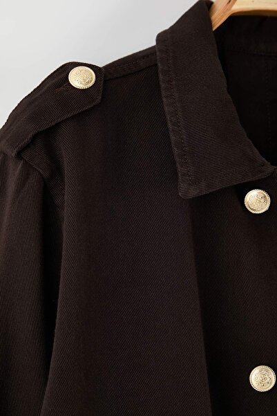 Trendyol Curve Кафяво дънково яке в голям размер TBBAW26AG00004