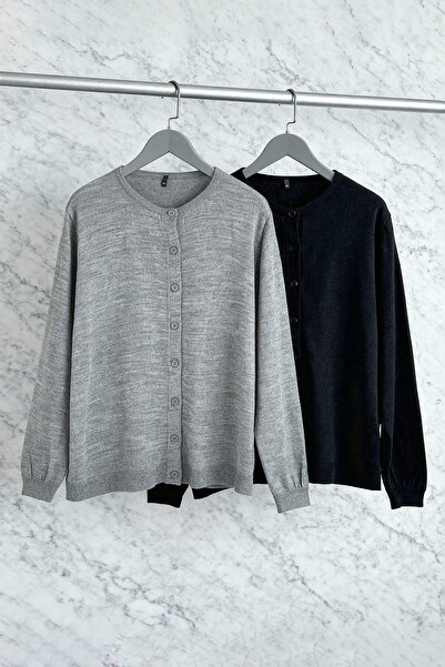 Trendyol Curve Μπλε-Γκρι Διπλό Πακέτο Πλεκτό Πλεκτό Πουλόβερ με λαιμόκοψη TBBAW26AV00044