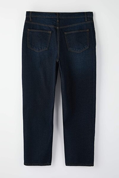 Trendyol Curve Σκούρο μπλε ψηλόμεσο τζιν 90s Straight Fit Plus Size TBBAW26CJ00052