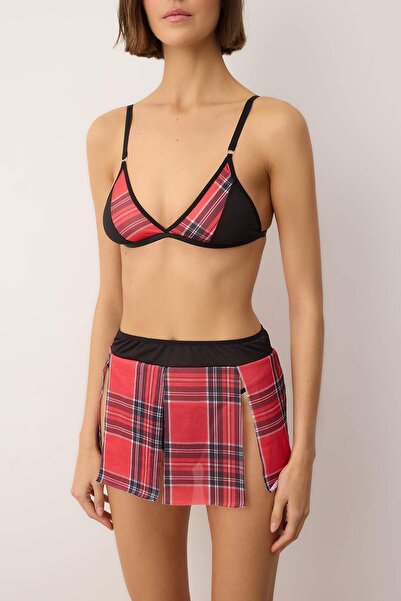 Trendyol Collection Black-Red Christmas Themed Plaid / Checkered Capless 3-Piece Lingerie Set Thmaw26Cc00033