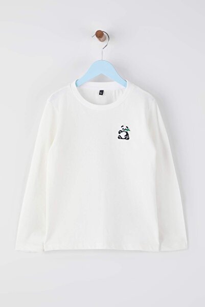 TRENDYOLKIDS Πλεκτό μπλουζάκι με ζωικό σχέδιο Indigo-Ekru-Mint TKDAW26TS00009