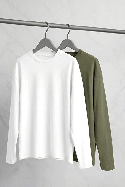 Trendyol Curve Πλεκτή μπλούζα με ραβδώσεις από βισκόζη εκρού-χακί μεγάλου μεγέθους