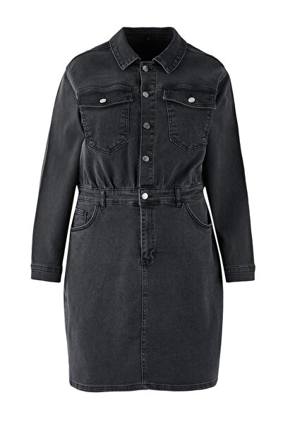 Trendyol Curve Φόρεμα Anthracite Comfort Denim Plus Size