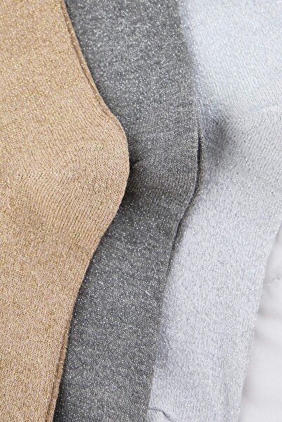 Trendyol Collection Grey-Black-White 3-Pack Plain Jacquard Knitted Socks Thmaw26Co00024