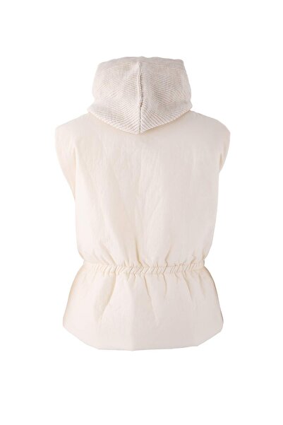 Trendyol Collection Екрю Регулярний фасон Трикотажний капюшон Деталізований надувний жилет TWOAW26YE00023