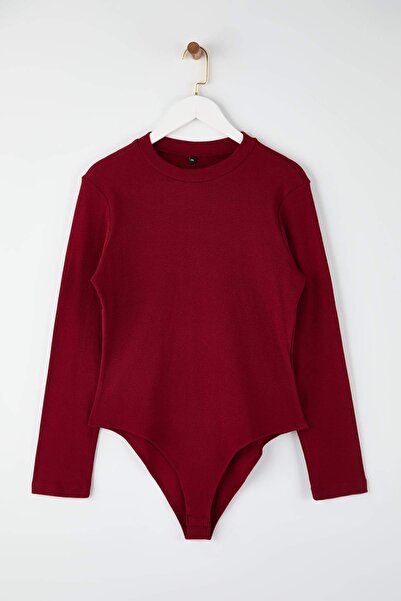 Trendyol Curve Bordaux-Stein 2er-Pack Slim Snap-Fit Stehkragen-Rippstrick-Elastischer Strickbody TBBAW26CS00012