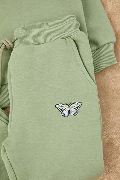 TRENDYOLKIDS Mint Printed Crew Neck Regular Girl's Knitted Bottom - Top Set Tkdaw26Au00045