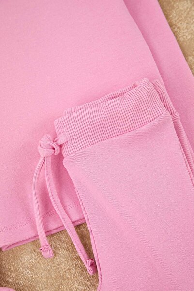 TRENDYOLKIDS Pink Plain Knitted Bottom - Top Set Tkdaw26Au00010