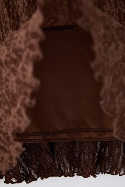 Trendyol Curve Σκούρο καφέ φούστα με βολάν πλεκτή δαντέλα Φούστα μεγάλου μεγέθους TBBAW26AZ00047