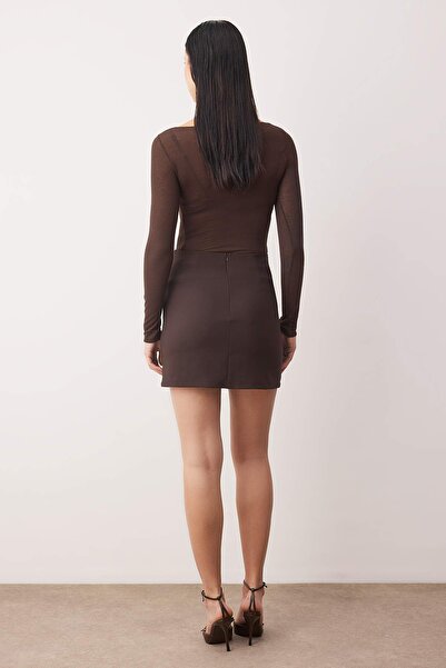 Trendyol Collection Brown Plain Short / Mini Woven Finike Stylish/Evening Skirt Tpraw23Et00014