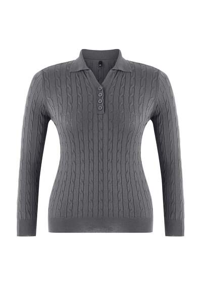 Trendyol Curve Γκρι πλεκτή μπλούζα με λεπτό πλεκτό γιακά πόλο TBBAW26AF00005