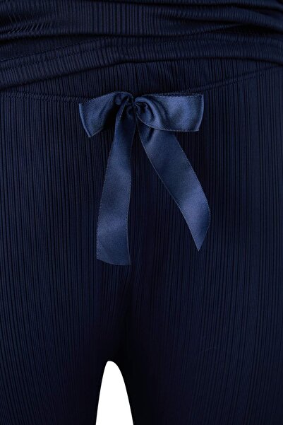 Trendyol Curve Navy Blue 3-Pack Knitted Pajama Set with Tie and Lace Detail Tbbaw26Ai00040