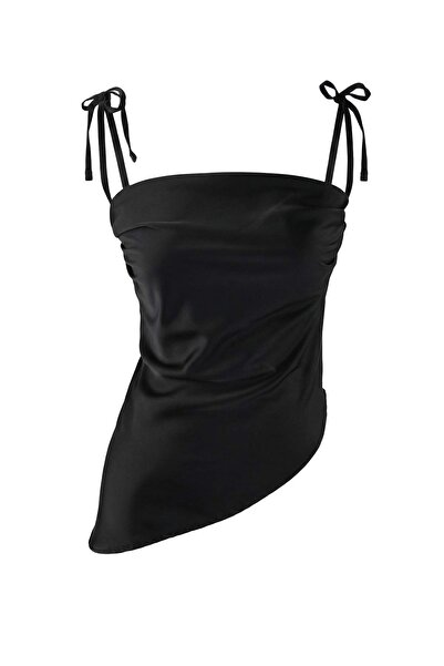 Trendyol Collection Black Light Degaje Collar Strap Asymmetric Cut Satin Party Blouse Tprss26Bz00015