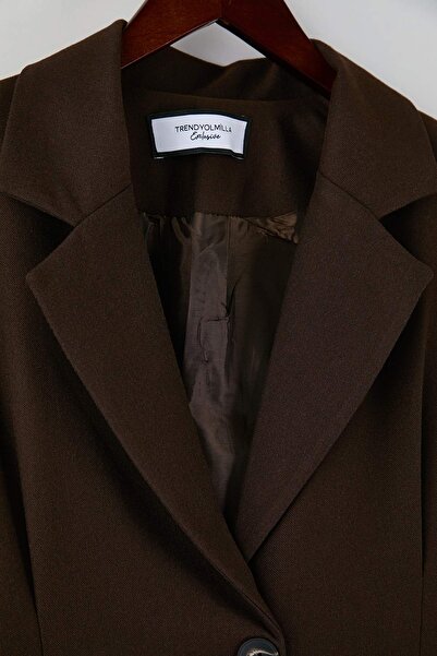 Trendyol Collection Exclusive Special Collection Brown Fitted Cashmere Blazer Jacket Twoaw26Bc00054