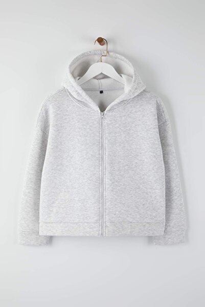 Trendyol Curve Kar Melanj Hooded Oversized Crop Boy Oversized Sweatshirt Tbbaw26Ao00030