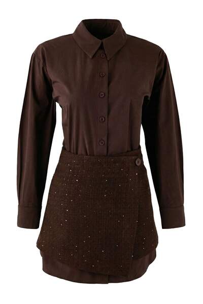 Trendyol Collection Καφέ ίσιο κοντό / μίνι υφαντό φόρεμα TWOAW26EL00367