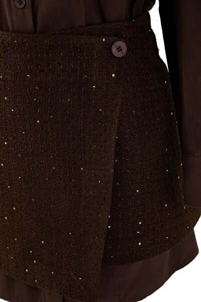 Trendyol Collection Καφέ ίσιο κοντό / μίνι υφαντό φόρεμα TWOAW26EL00367