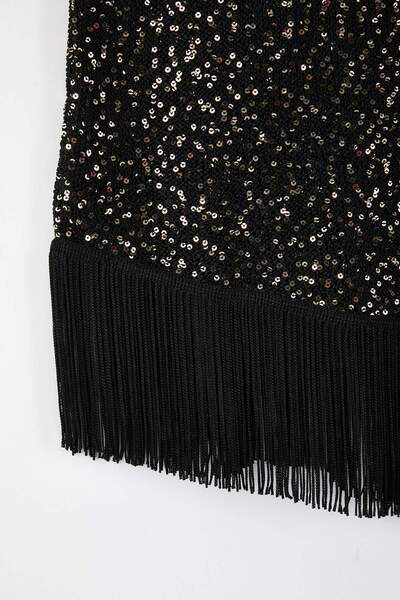 Trendyol Collection Black Sequin Tassel Detailed Knitwear Slim Blouse Twoaw26Bz00359