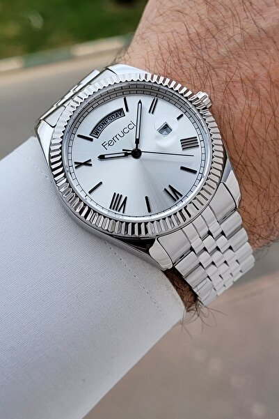 Ferrucci Gri Renk Ayarlanabilir Kordonlu 41 mm Fonksiyonlu Erkek Kol Saati