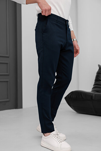 MODAMESTO Чоловічі брюки Slim Fit з лікрам з льону, темно-синього кольору