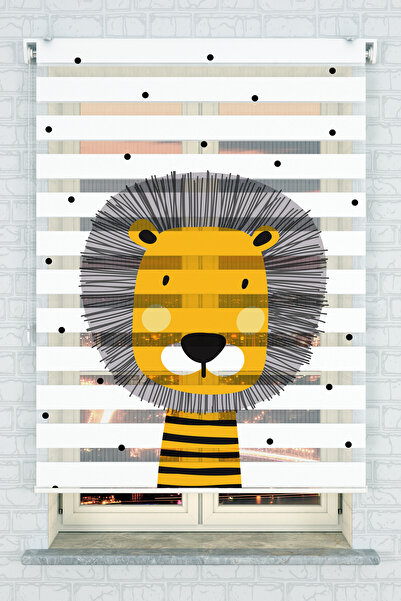 Genel Markalar Çocuk Odası - Sevimli Aslan Kral Baskılı Zebra Perde